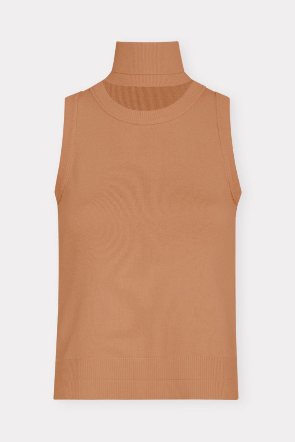 Coven - Blusa sem Manga Tricot Acabamento Canelado Cesto Caramelo