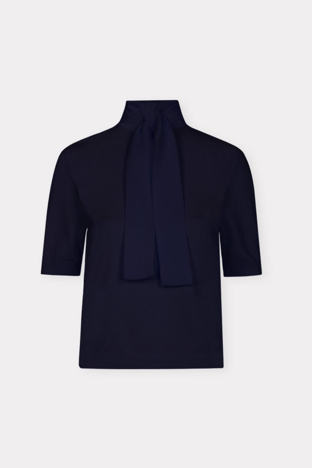 Coven - Blusa Manga Curta Tricot Gola Alta Laço Preto