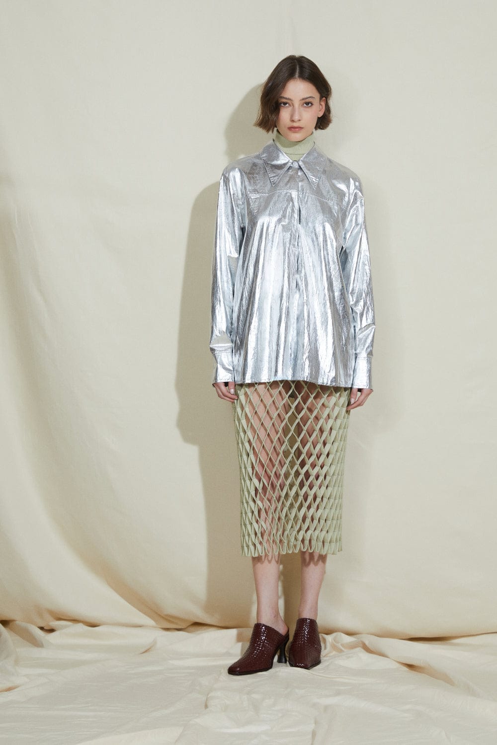 Coven - Camisa Manga Longa de Algodão Metalizado com Gola de Tricot