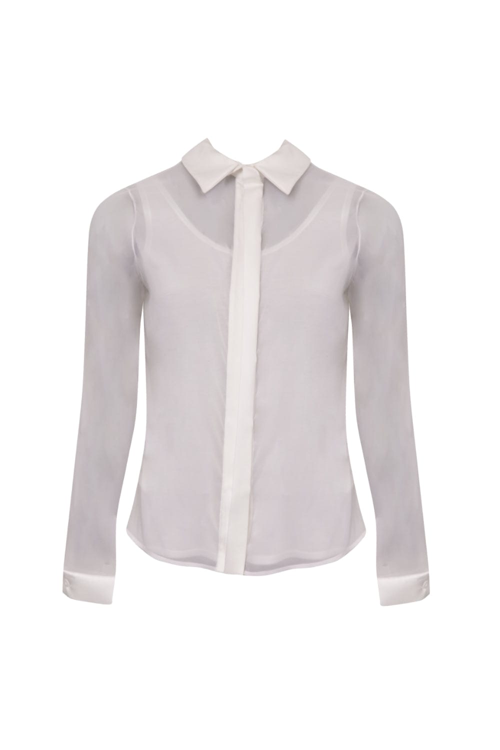 Glória Coelho - Camisa Manga Longa Organza de Seda com Crepe Off White EDIÇÃO LIMITADA