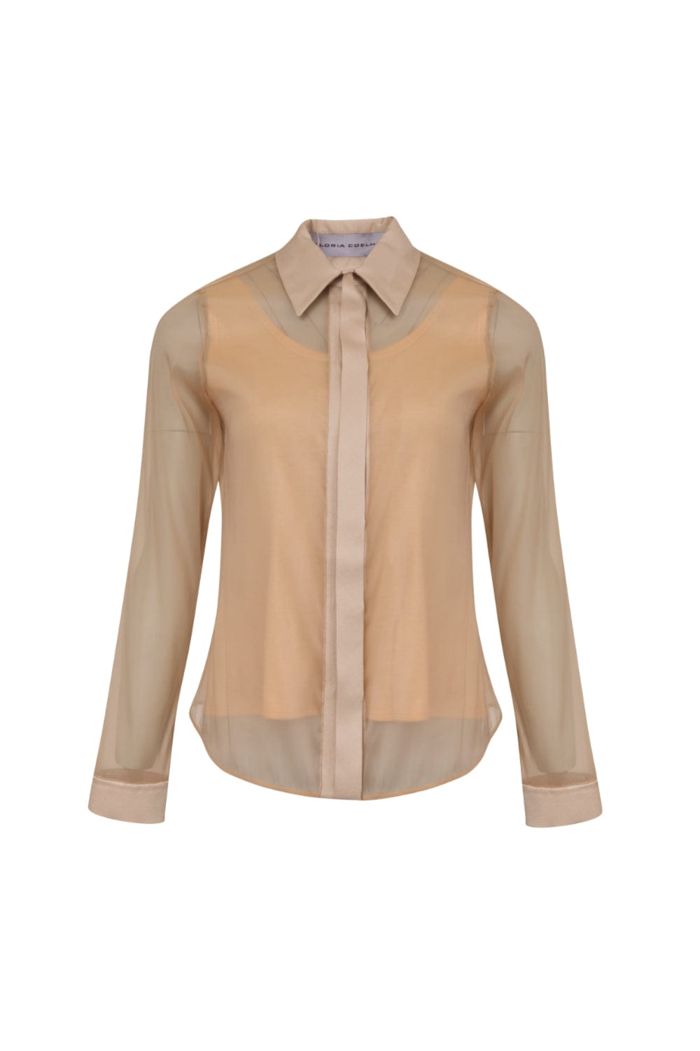 Glória Coelho - Camisa Manga Longa Organza de Seda com Crepe Bege EDIÇÃO LIMITADA
