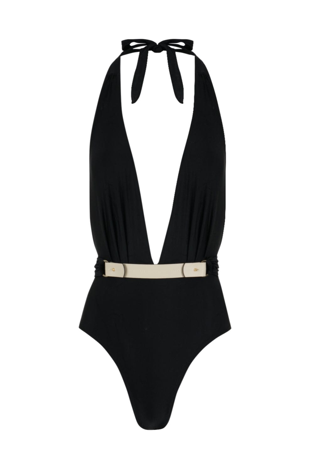 Lenny Niemeyer - Maiô Frente Única Detalhe Couro Preto