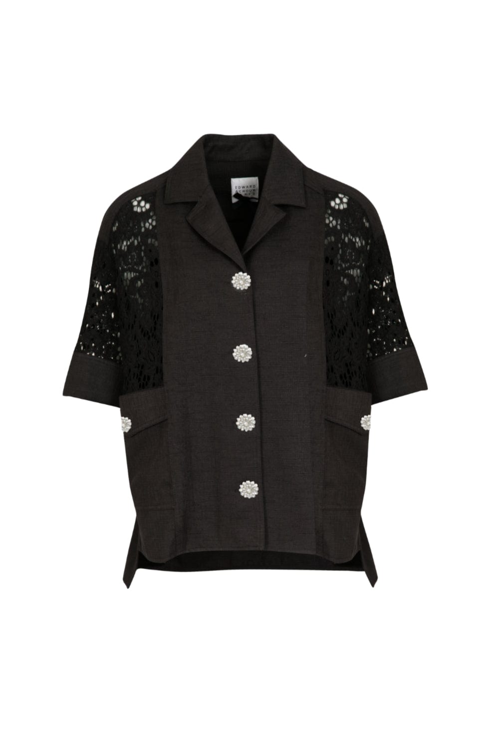 Edward Achour Paris - Blazer Renda Preto Botões Swarovski