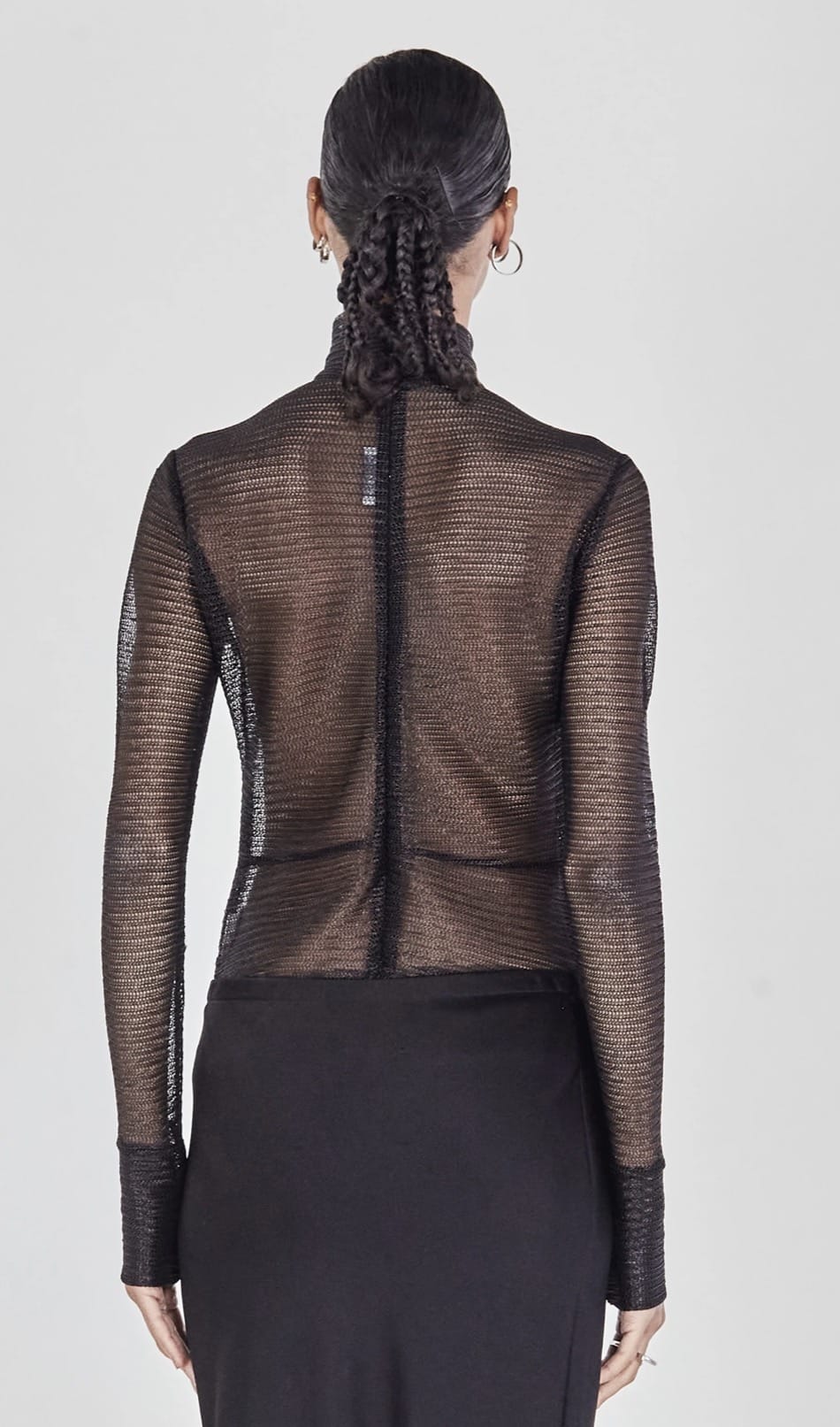 Glória Coelho - Blusa Manga Longa Gola Alta Metalica Preto