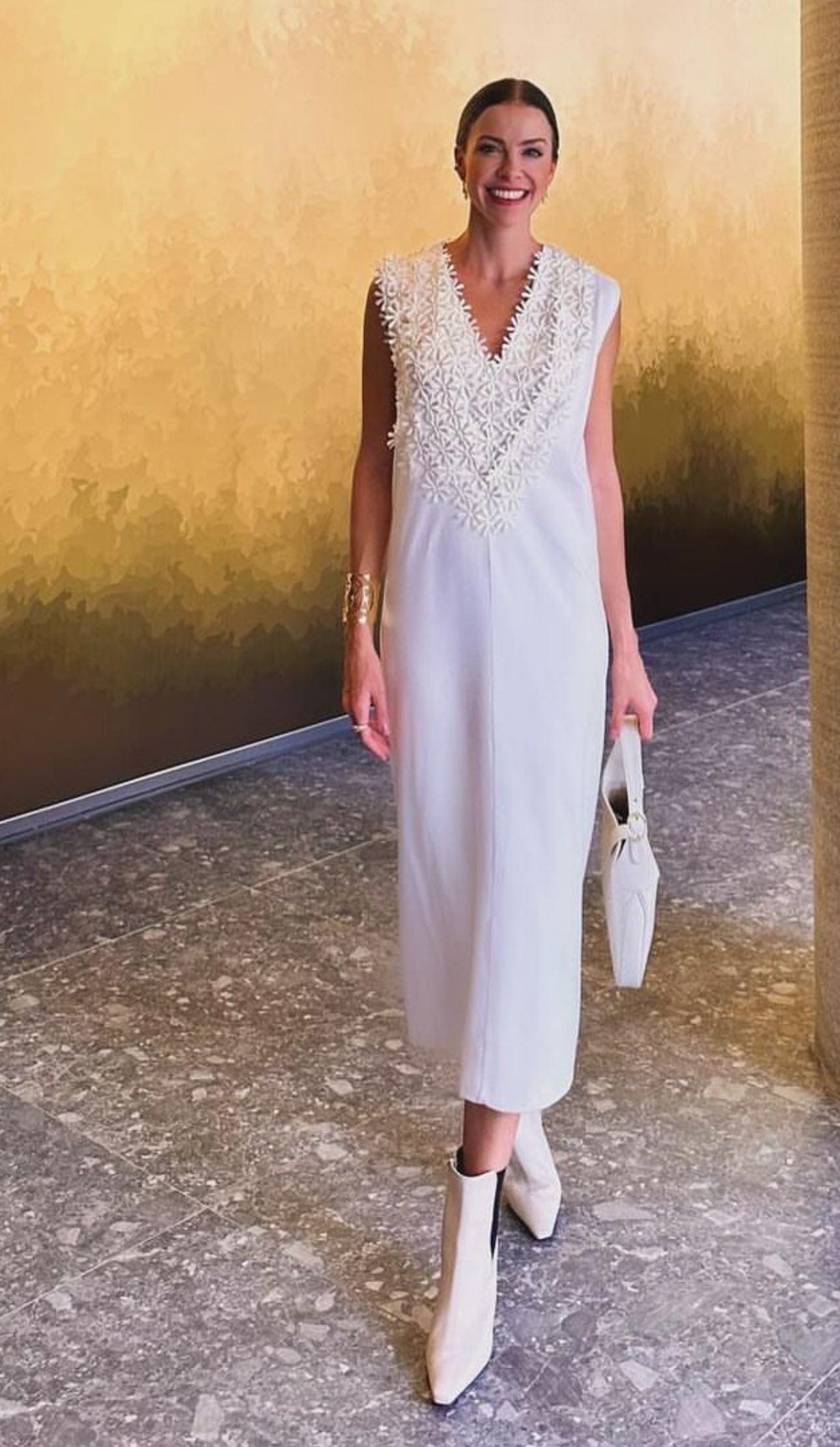 Glória Coelho - Vestido Midi Duplo com Aplicações Off White