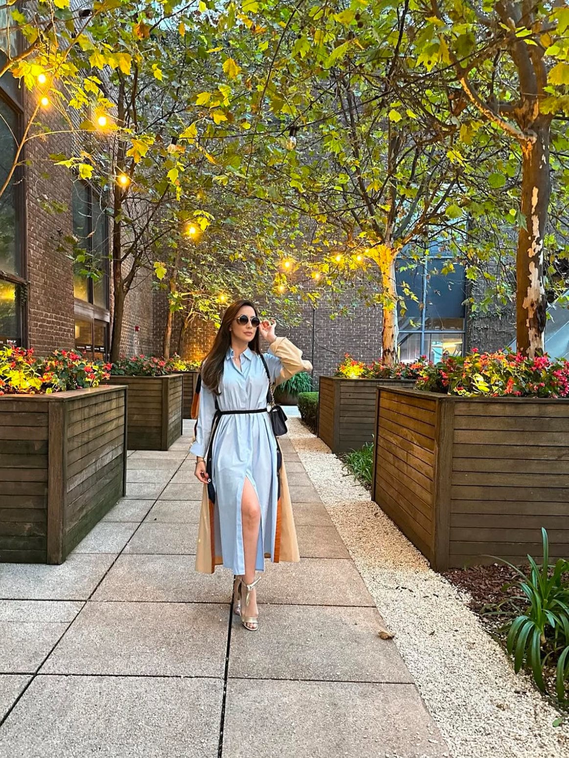 Coven - Vestido Midi Chemisier Midi Manga Longa Geométrico