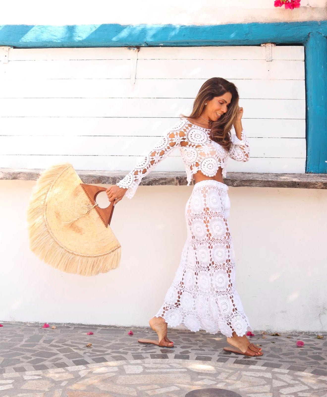 Club - Blusa Cropped Manga Longa Crochet Branco