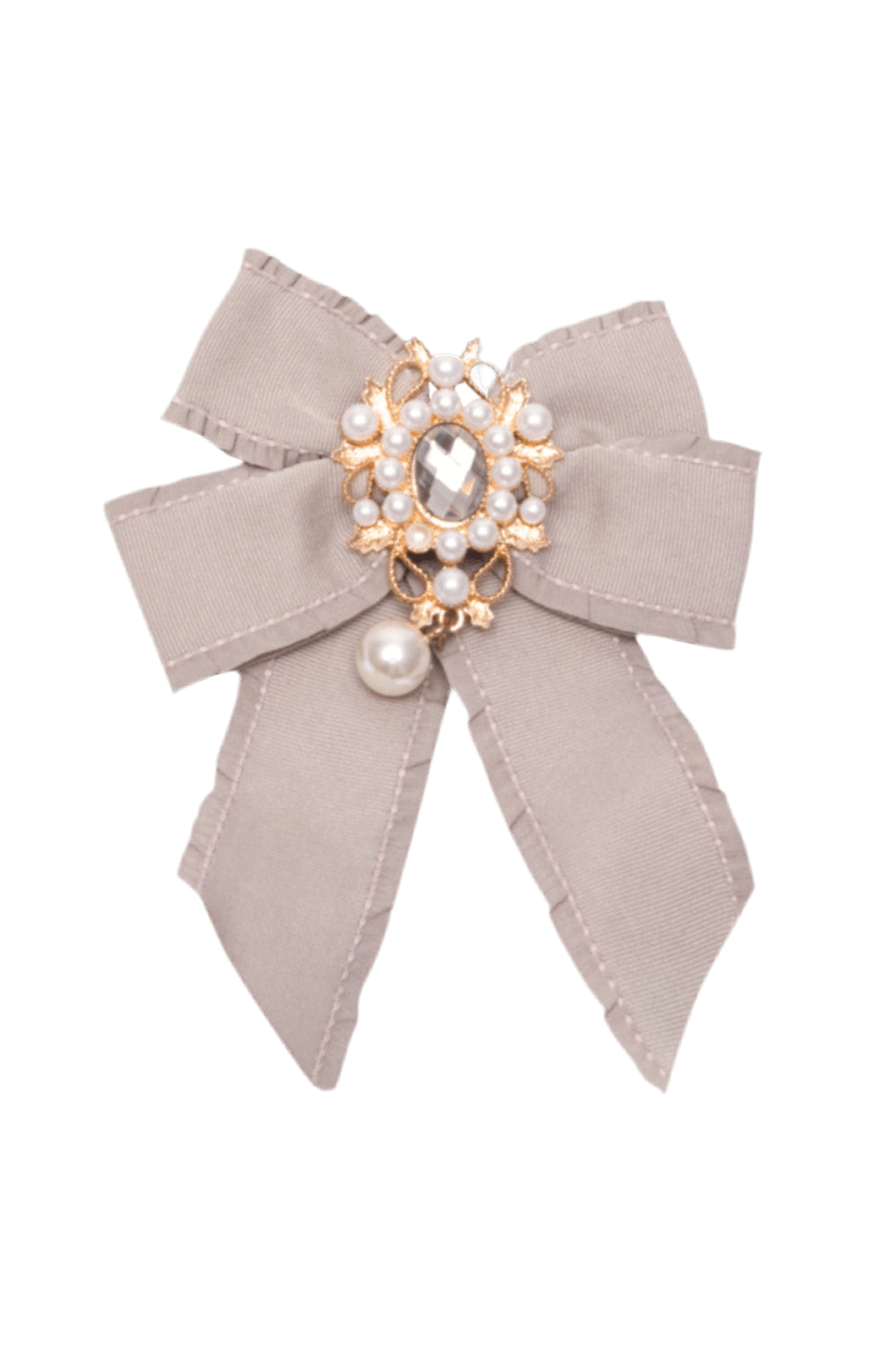 Broche Laço Duplo com Pérola Bege