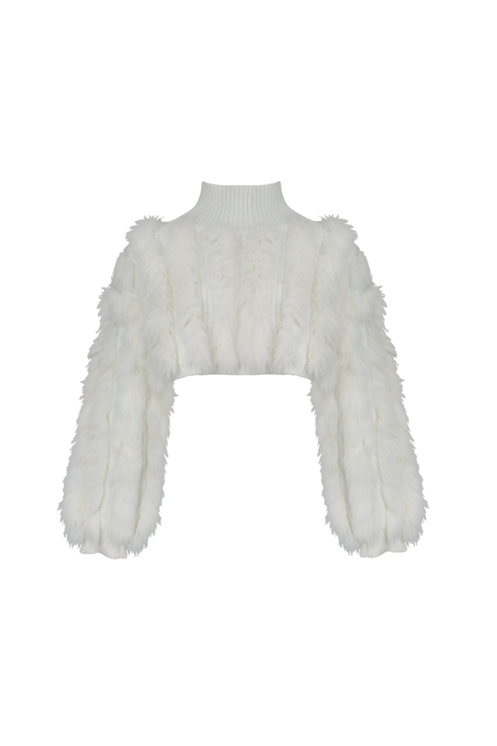 Madre Reina - Blusa Cropped Manga Longa Tricot Pele Coelho Off White