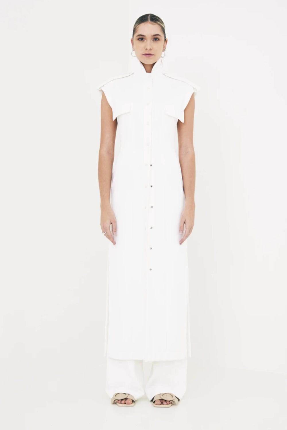 Glória Coelho - Vestido Chemisier Longo Malha sem Manga Off White