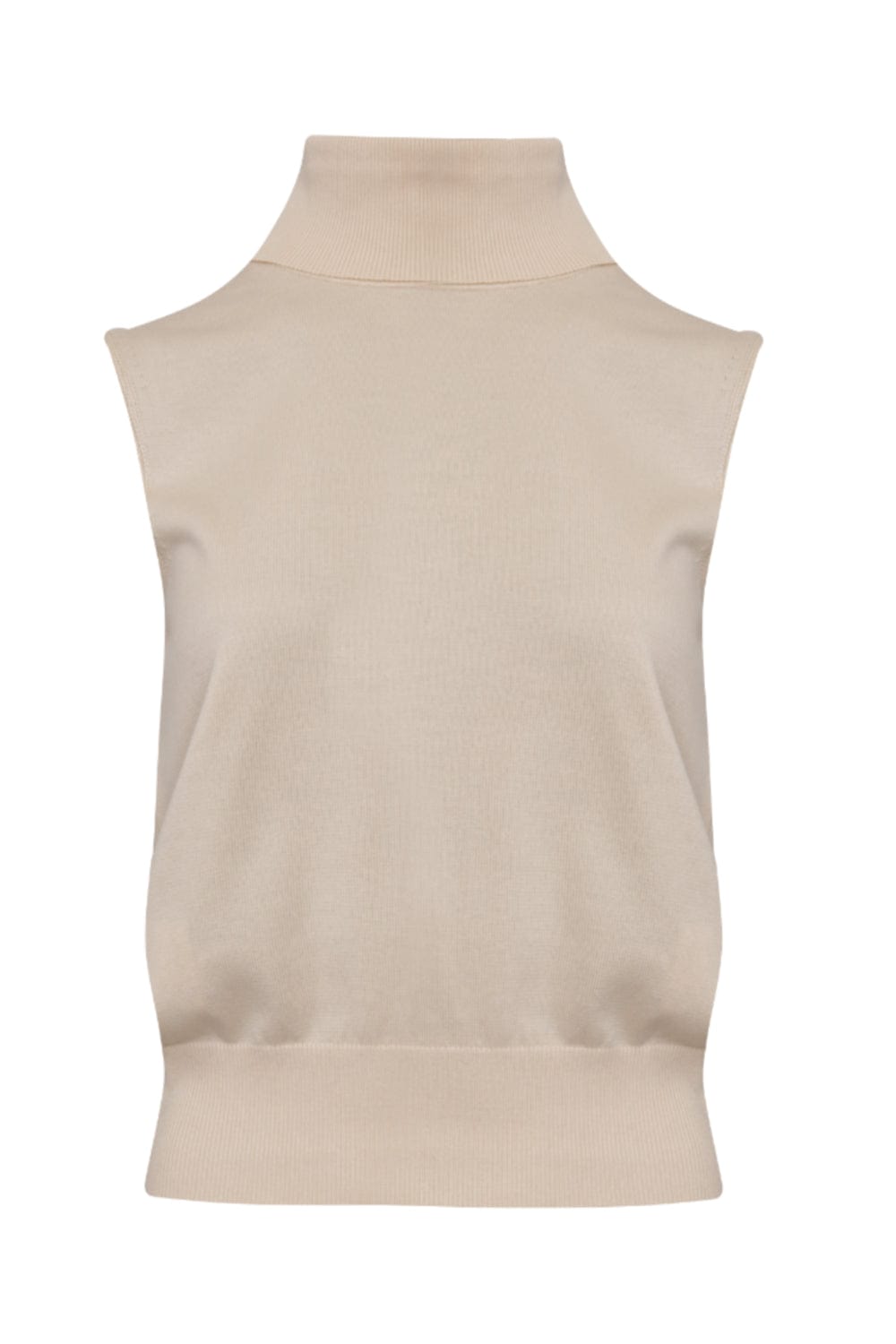 Viviane Furrier - Blusa sem Manga Gola Alta Tricot Ninive Bege
