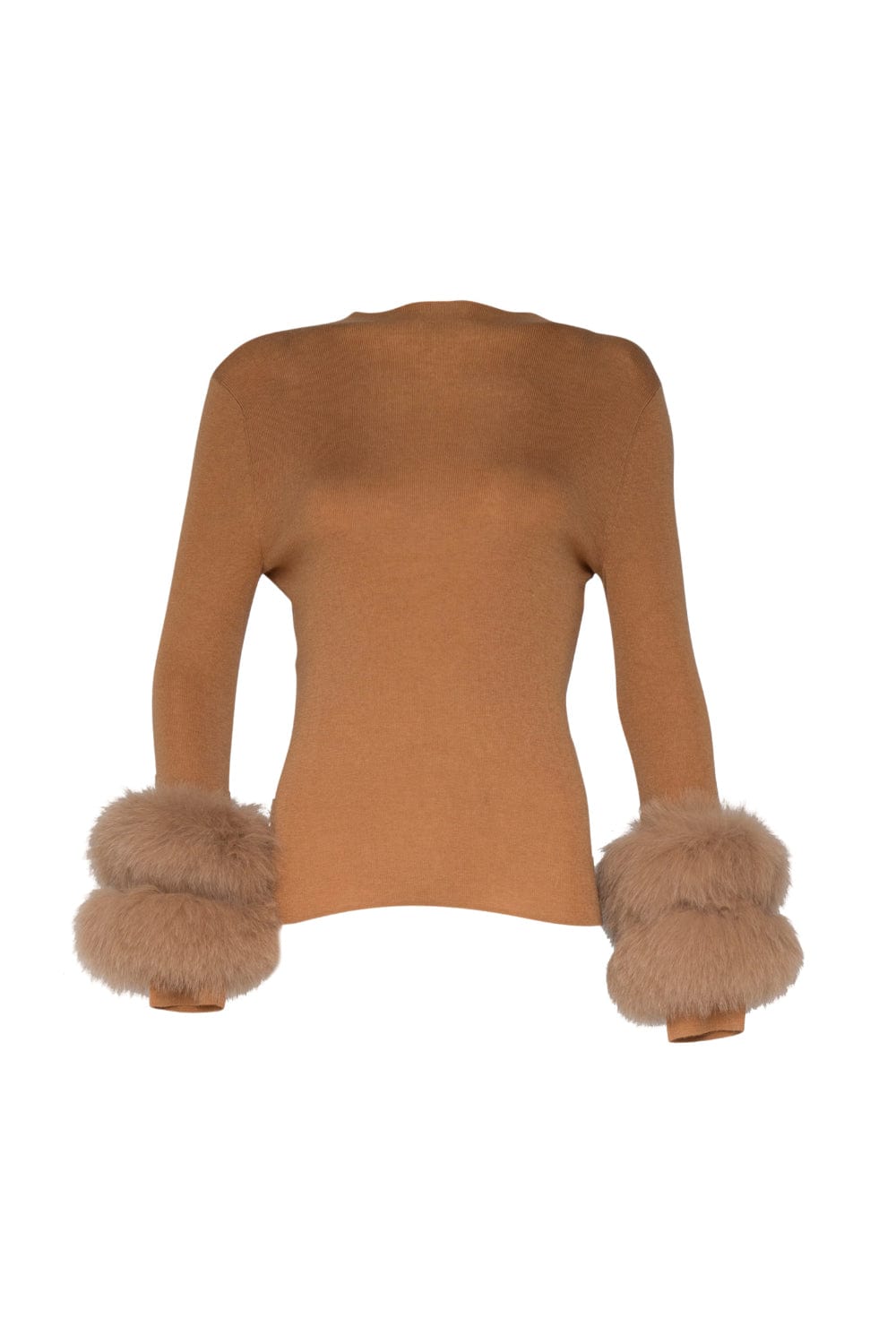 Madre Reina - Blusa Manga Longa Lã Punhos em Pele de Raposa MR 62001 Caramelo