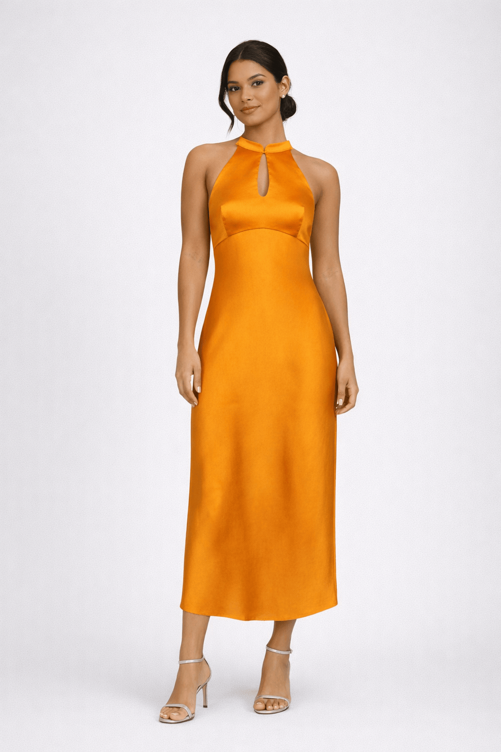 Ilta - Vestido Midi sem Manga Mari Seda Laranja
