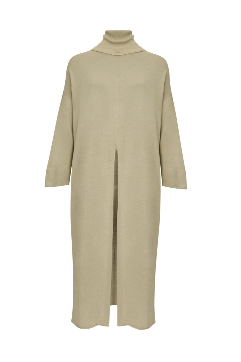 Viviane Furrier - Blusa Manga Longa Gola Alta Fenda Frontal em Tricot Verde