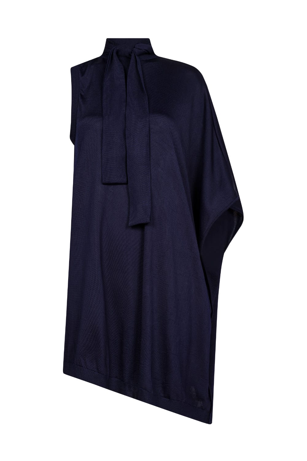 Coven - Vestido Curto Assimétrico Gola Alta Azul Marinho