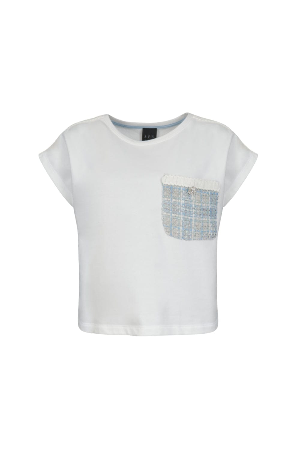 Access - Blusa Manga Curta Bolso Tweed Azul