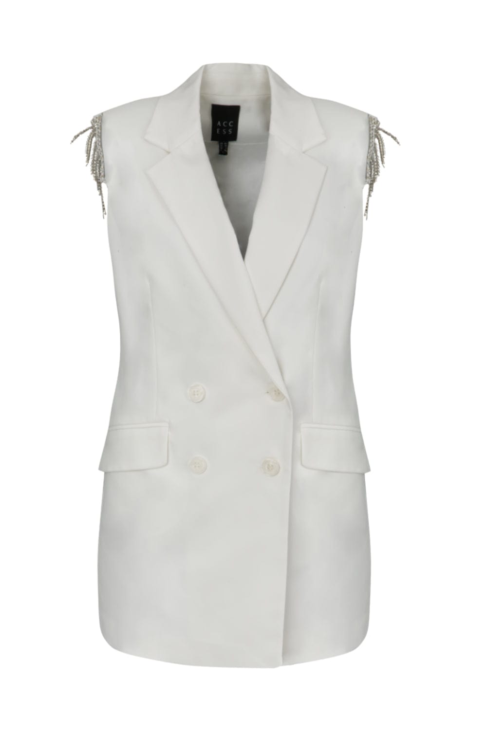 Access - Colete Alfaiataria com Franjas Strass Off White