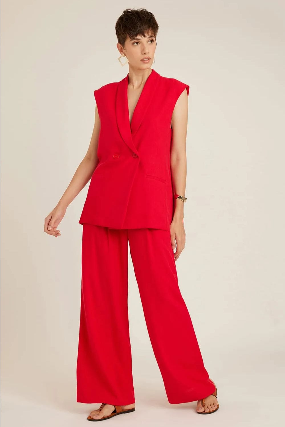 Lenny Niemeyer - Colete Alfaiataria Viscolinho Jaspe Vermelho