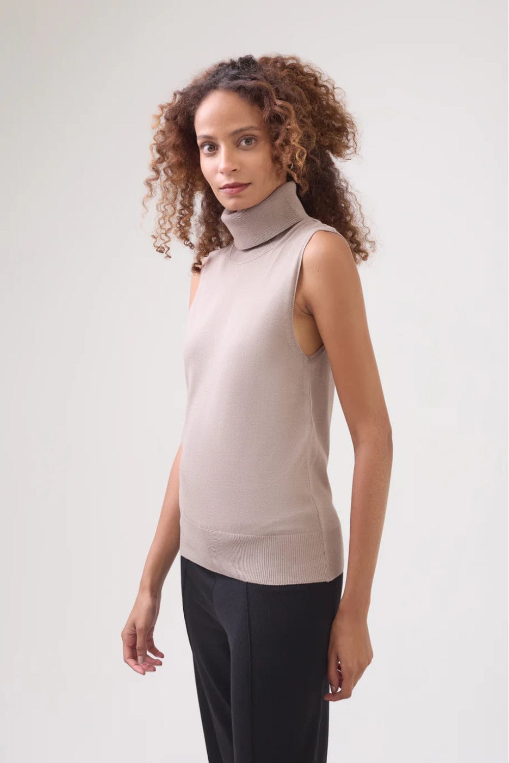 Viviane Furrier - Blusa sem Manga Gola Alta Tricot Cromo Fendi