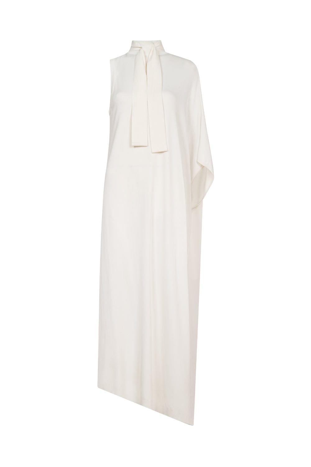 Coven - Vestido Midi Assimétrico Tricot Gola Alta Off White