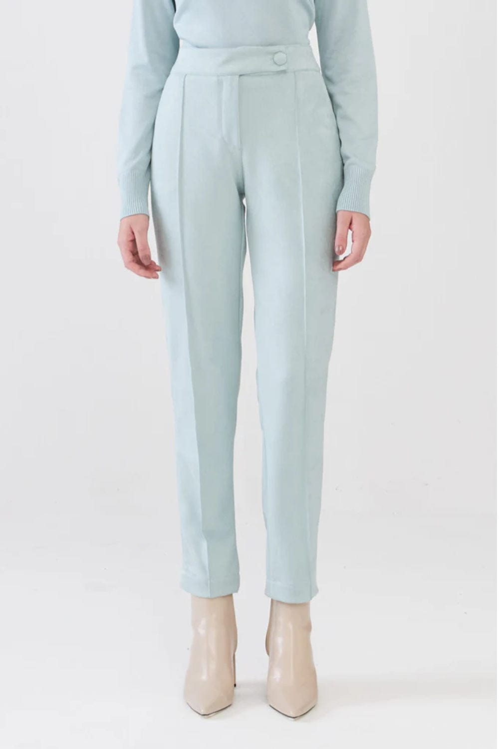 Viviane Furrier - Calça Reta com Nervuras em Malha Verde Claro