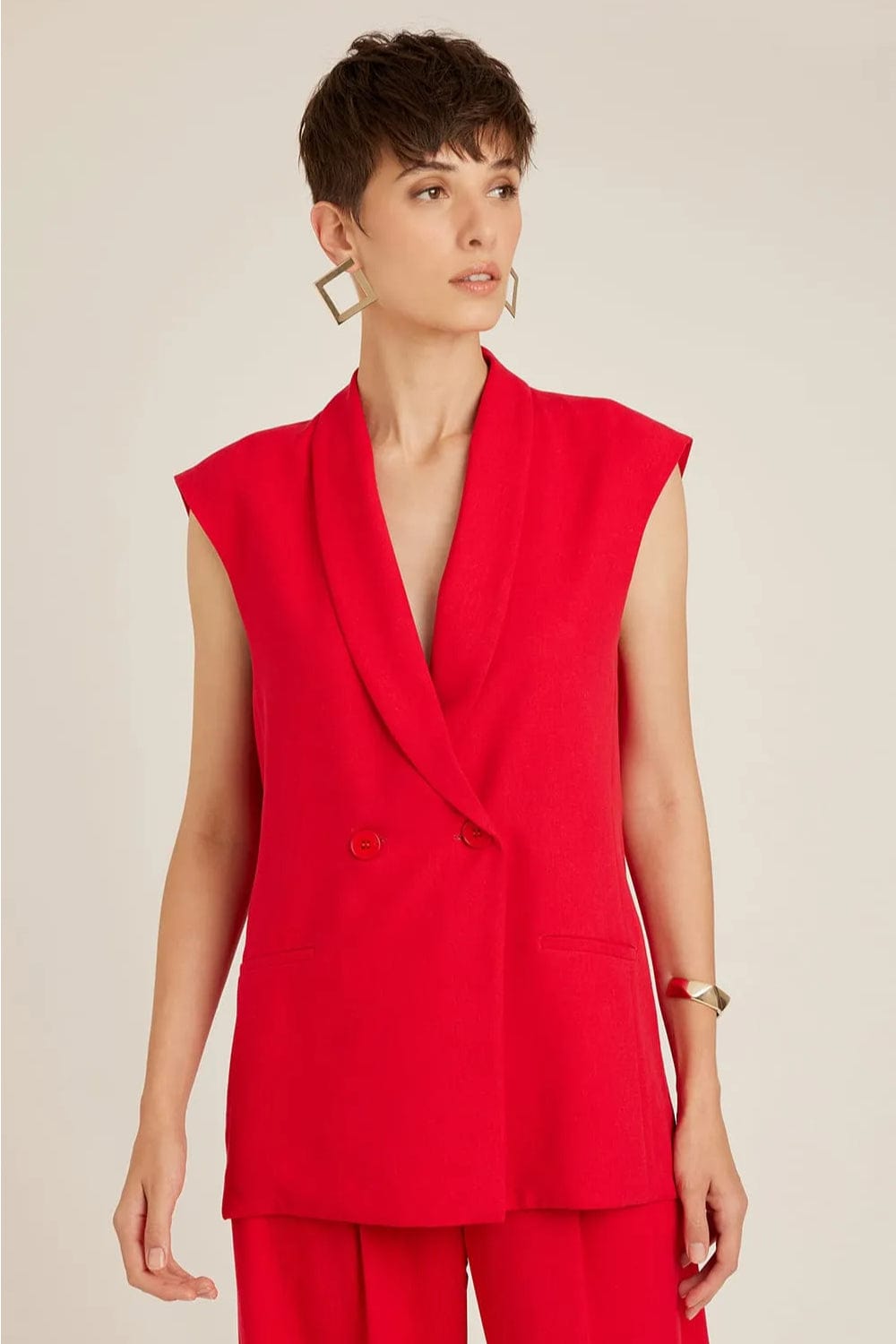 Lenny Niemeyer - Colete Alfaiataria Viscolinho Jaspe Vermelho