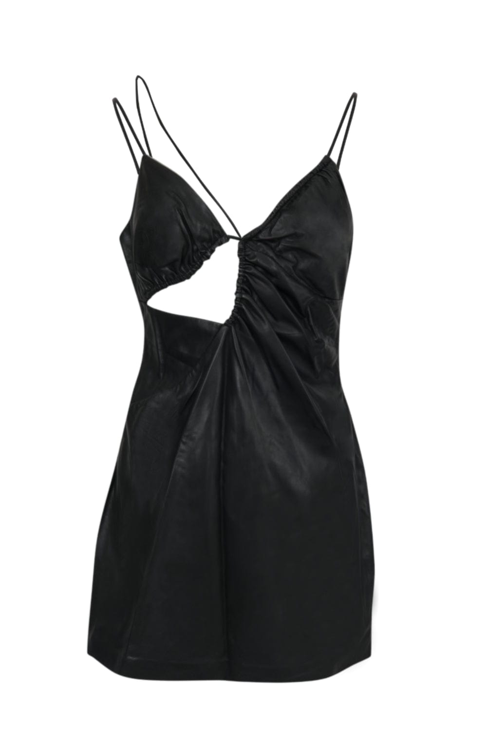 Lamarque - Vestido Mini Alça Fina Couro Nadia Preto