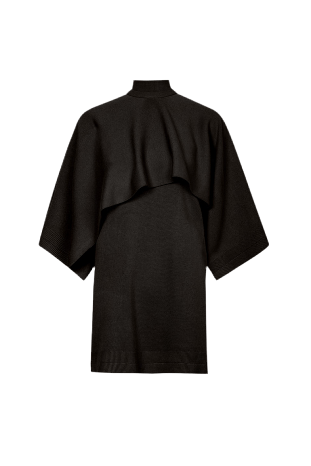 Coven - Vestido Curto em Tricot Acabamento Canelado com Sobreposição Preto