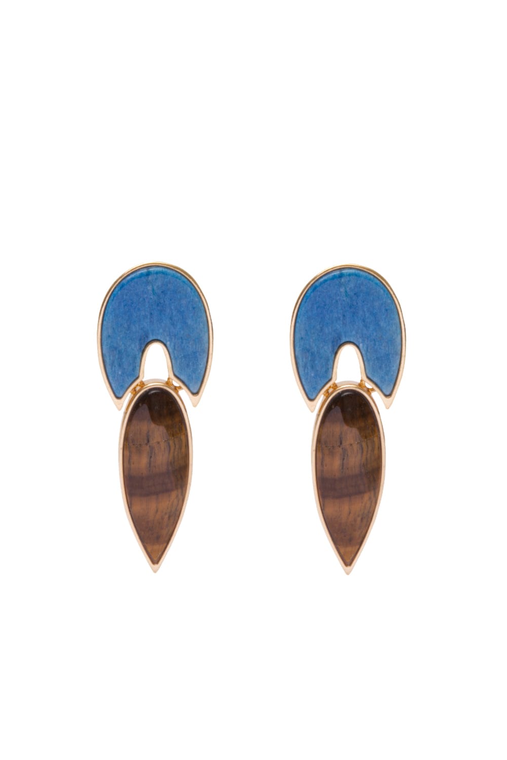 Aimer - Brinco Flor de Lótus Feldspato Azul Anil e Jaspe Madeira