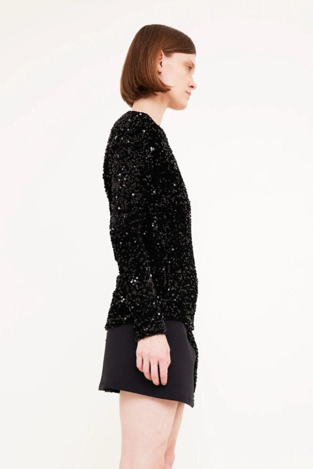 Glória Coelho - Blusa Manga Longa Gola Redonda de Paetês T782 Preto