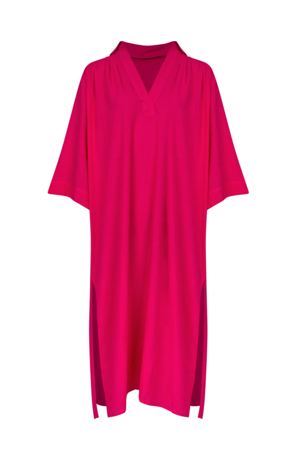 Lenny Niemeyer - Vestido Midi Manga Curta Viscolinho Franzido Ombro Berry