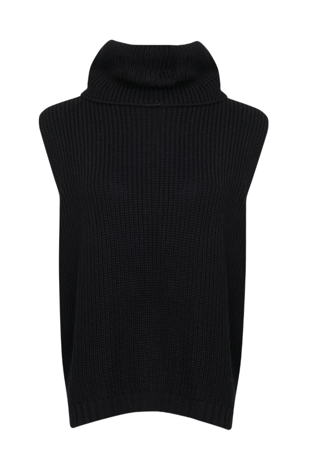 Viviane Furrier - Blusa sem Manga em Tricot com Maxi Gola Preto