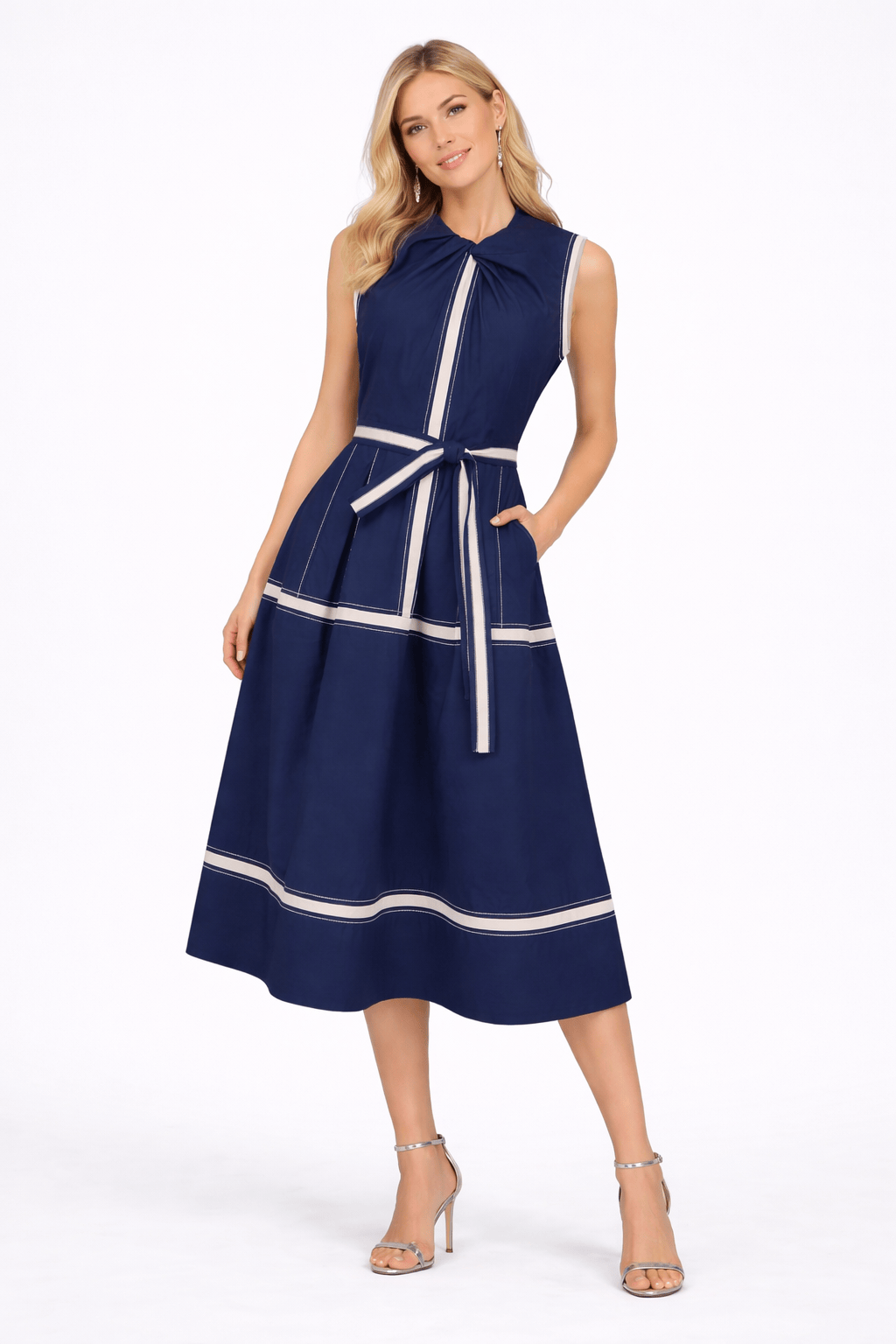 Coven - Vestido Midi Algodão com Sarja Raw Azul Marinho