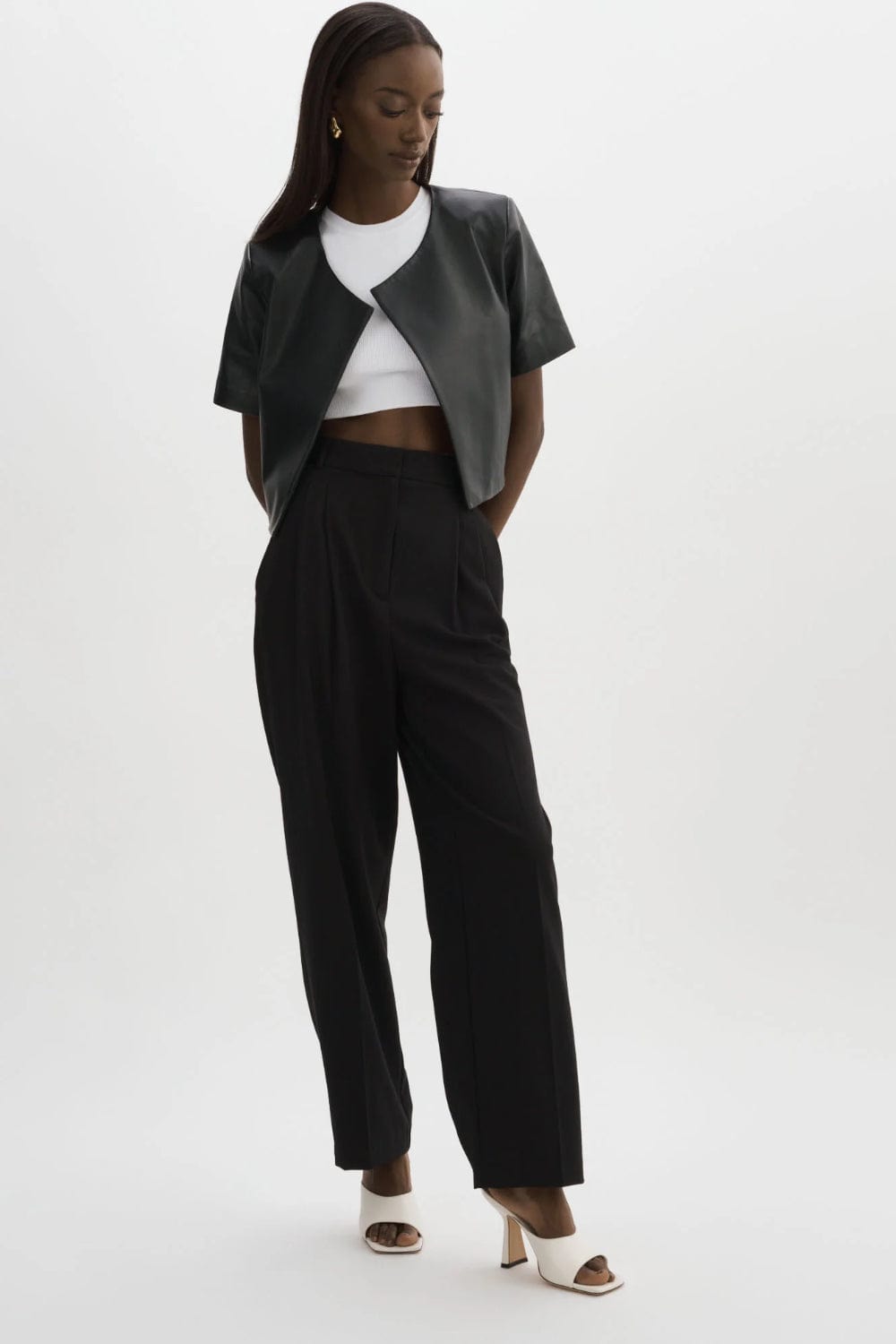 Lamarque - Jaqueta Manga Curta Couro Daria Preto