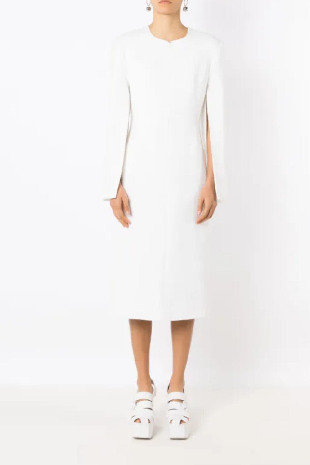 Glória Coelho - Vestido Midi Alfaiataria Mangas Fendidas Off White