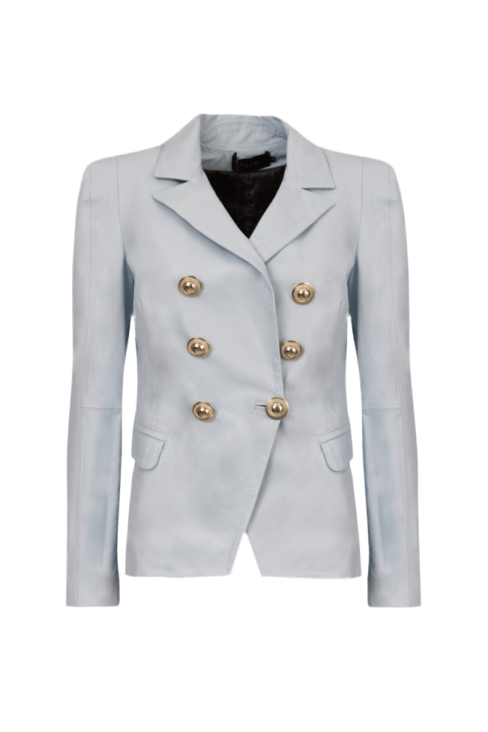 M Leal - Blazer 100% Couro Botões Azul Claro