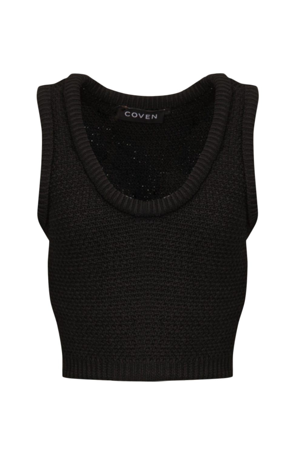 Coven - Blusa Cropped Tricot Textura Ponto Grosso Preto