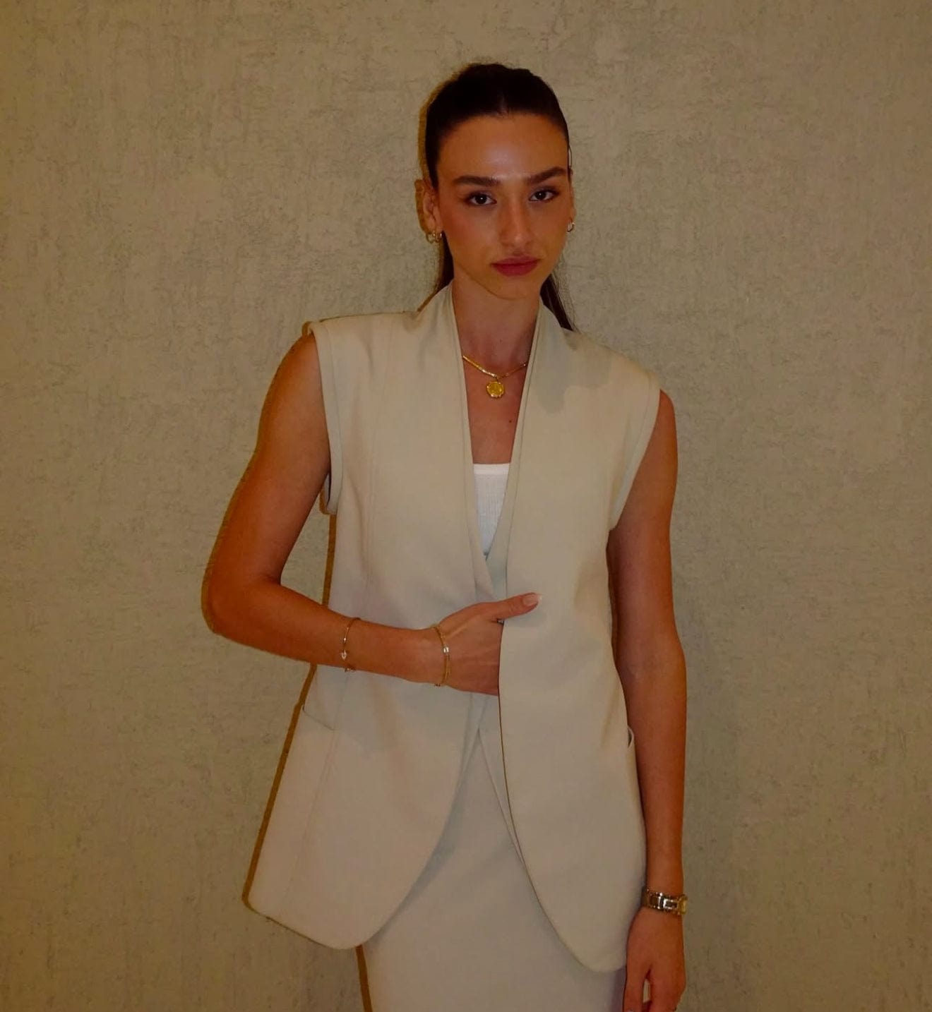 Glória Coelho - Colete Abotoamento Único Bege