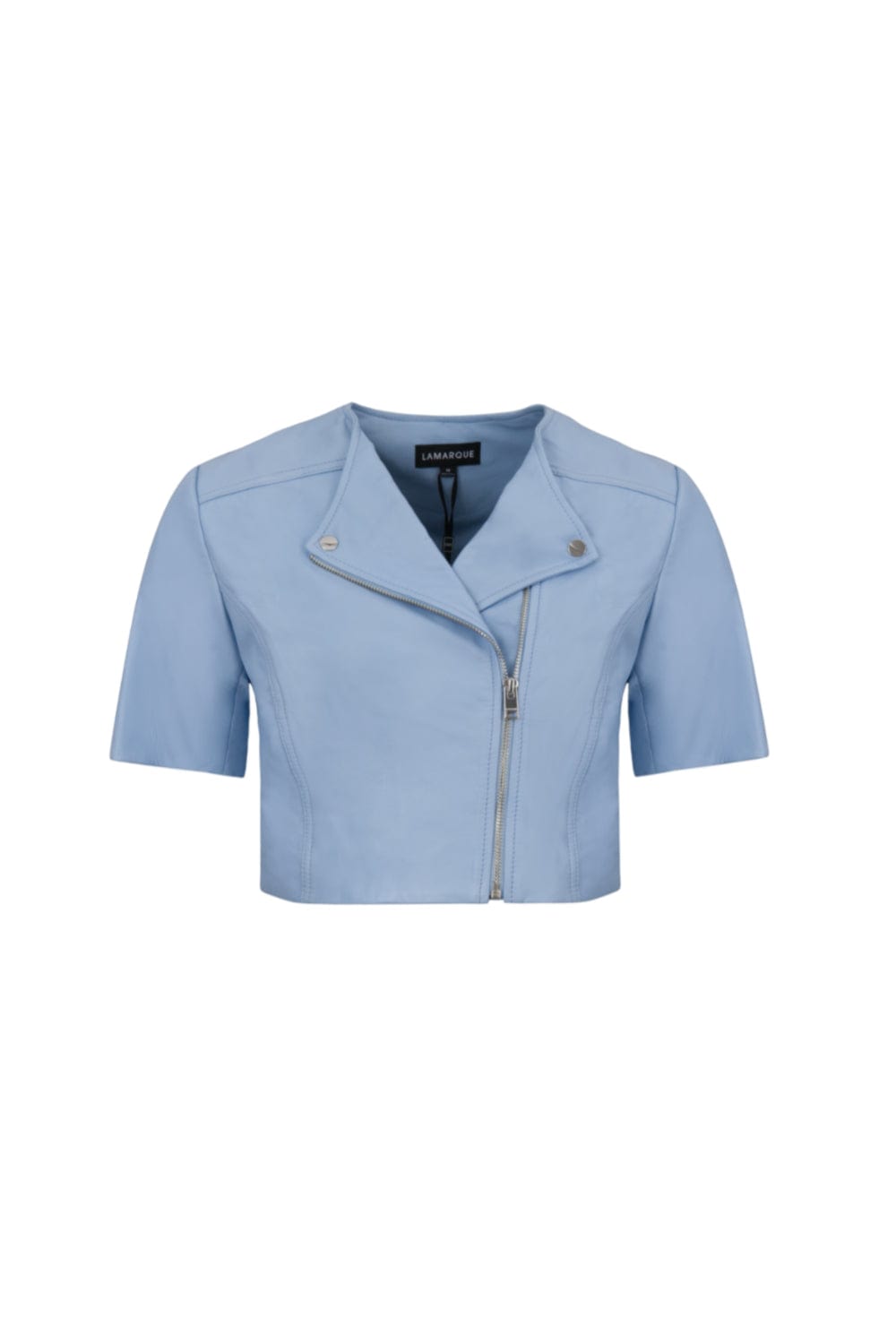 Lamarque - Jaqueta Cropped Manga Curta Couro Kirsi Azul Claro