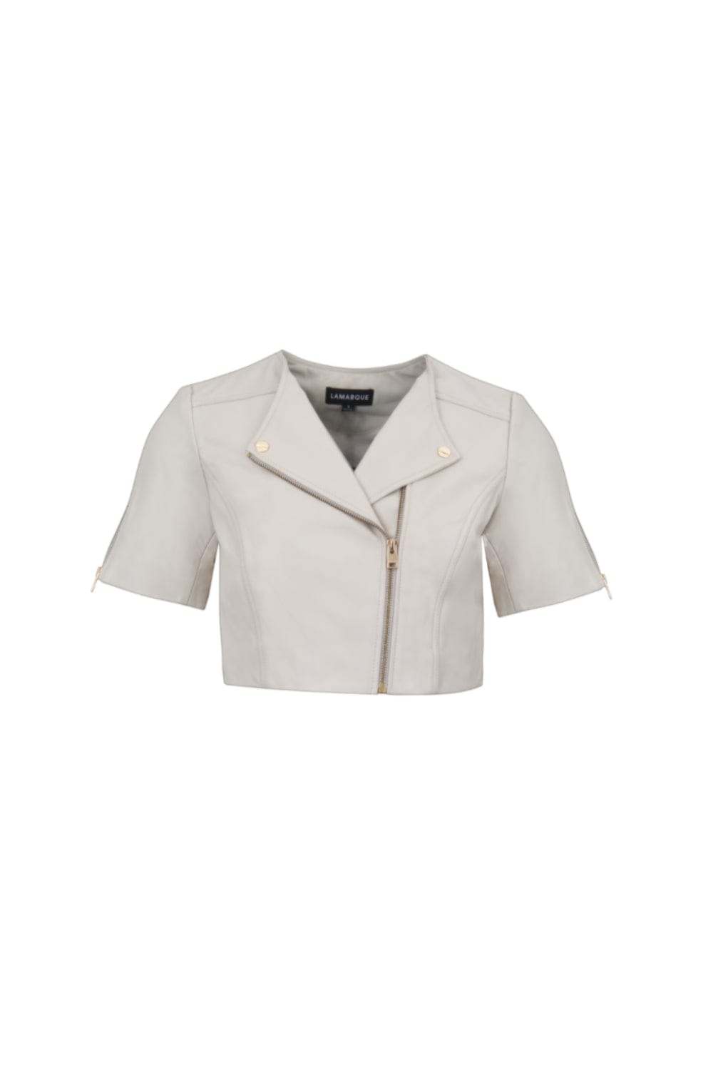 Lamarque - Jaqueta Cropped Manga Curta Couro Kirsi 21 Gelo