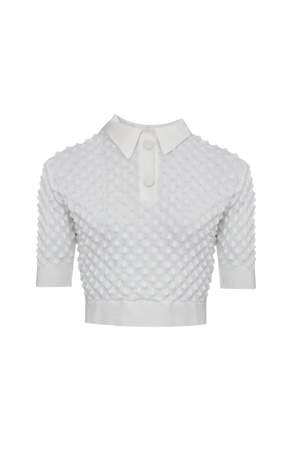 Coven - Blusa Manga Curta Tricot Relevo Mini Jacaré Branco