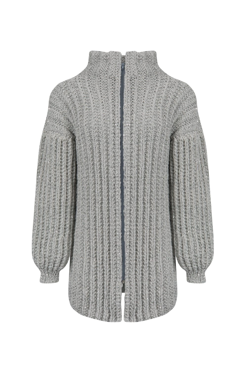 Cardigan Tricot Paetês Aberto Cinza