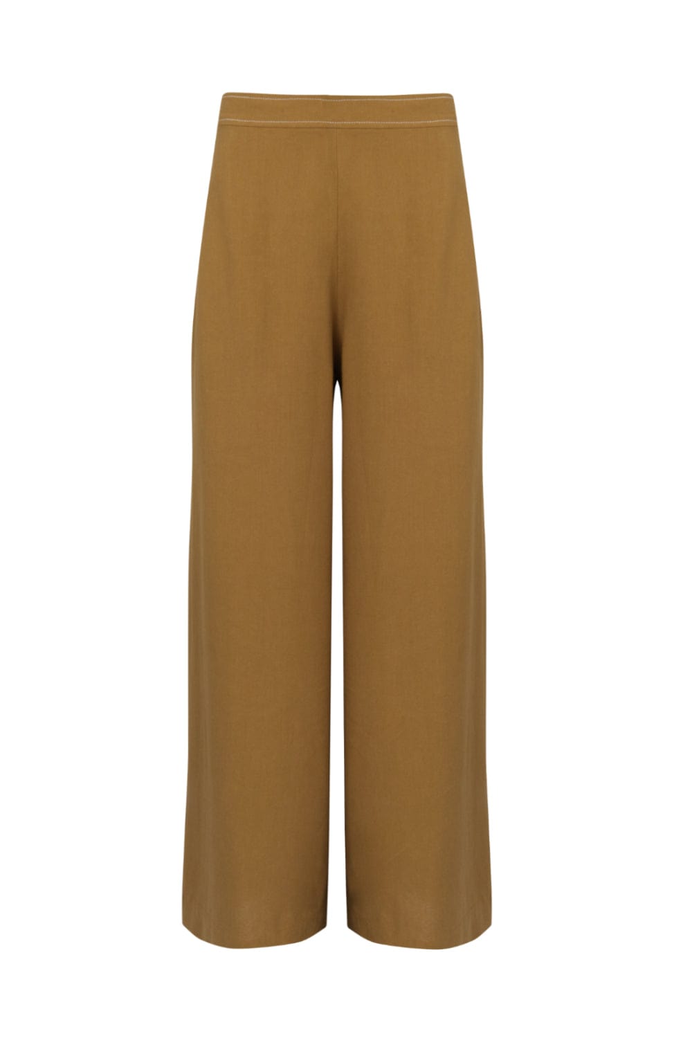 Lenny Niemeyer - Calça Pantalona Pesponto Contrastante Viscolinho Ambar/Ocre
