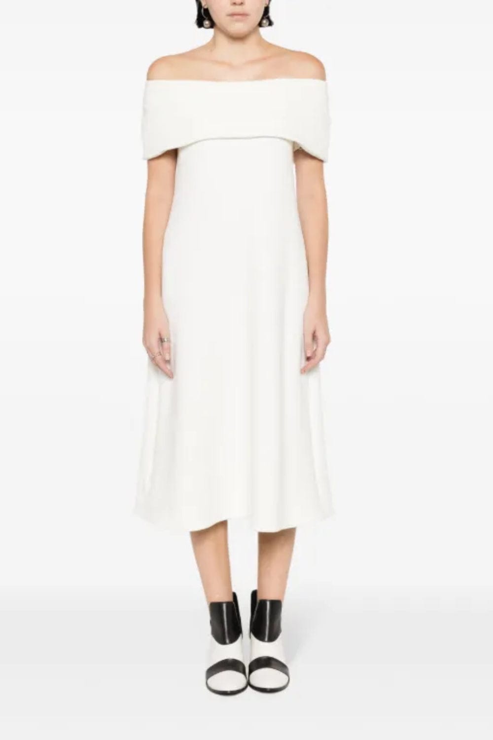 Glória Coelho - Vestido Midi Ombro a Ombro Malha V2188 Off White