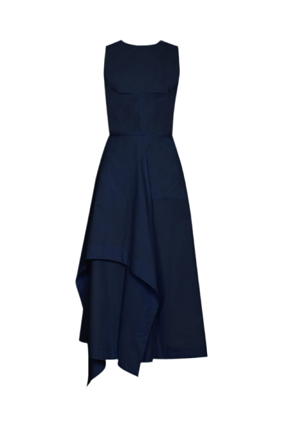 Coven - Vestido Midi Sem Manga Tricoline Azul Marinho