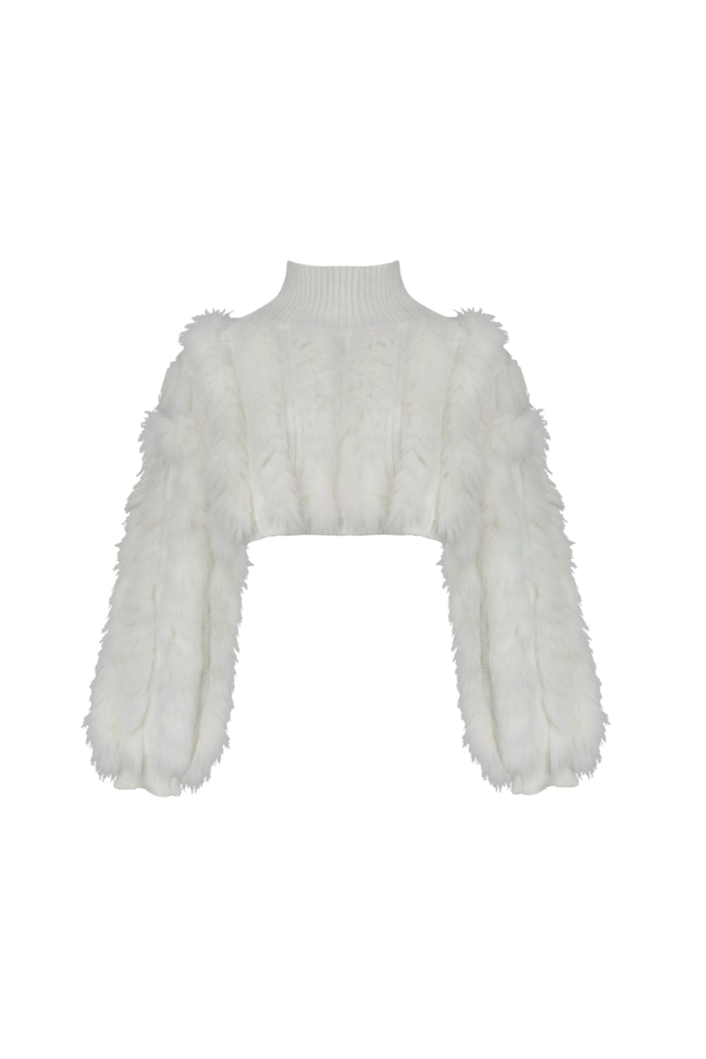 Madre Reina - Blusa Cropped Manga Longa Tricot Pele Coelho Off White