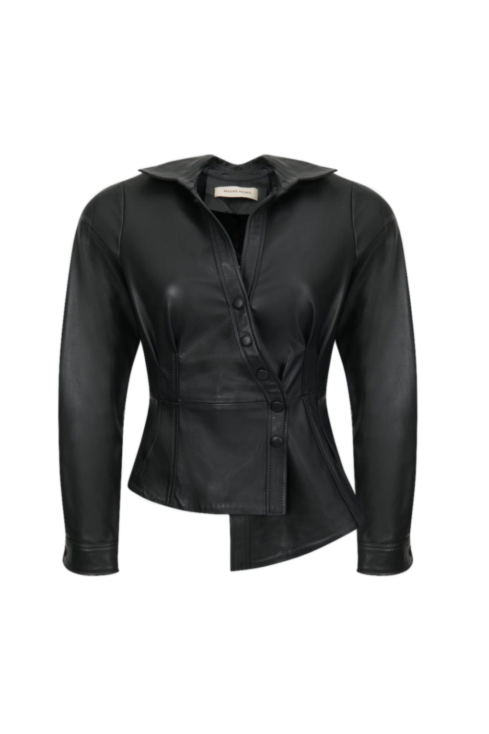 Madre Reina - Camisa Manga Longa Assimétrica Betina Couro Preto