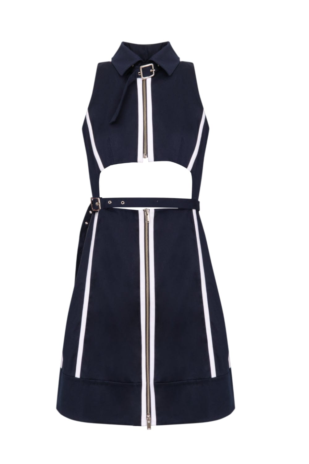 Glória Coelho - Vestido Curto Algodão Cropped com vivos Azul Marinho