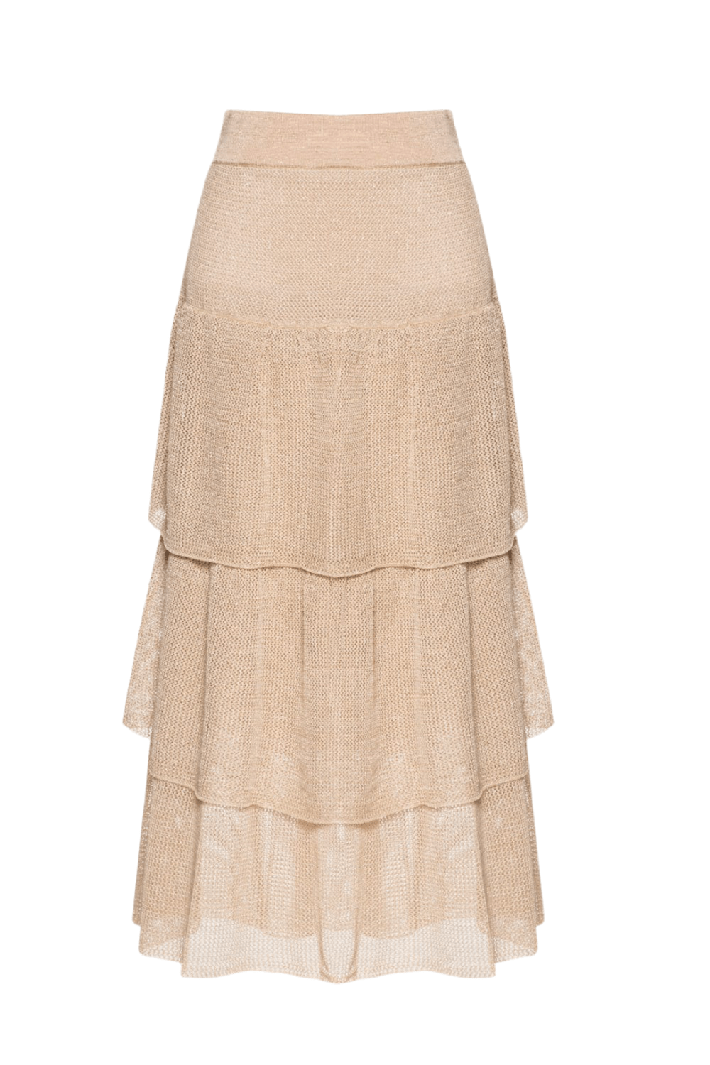 Viviane Furrier - Saia Longa em Camadas Teladas Em Tricot Dourado