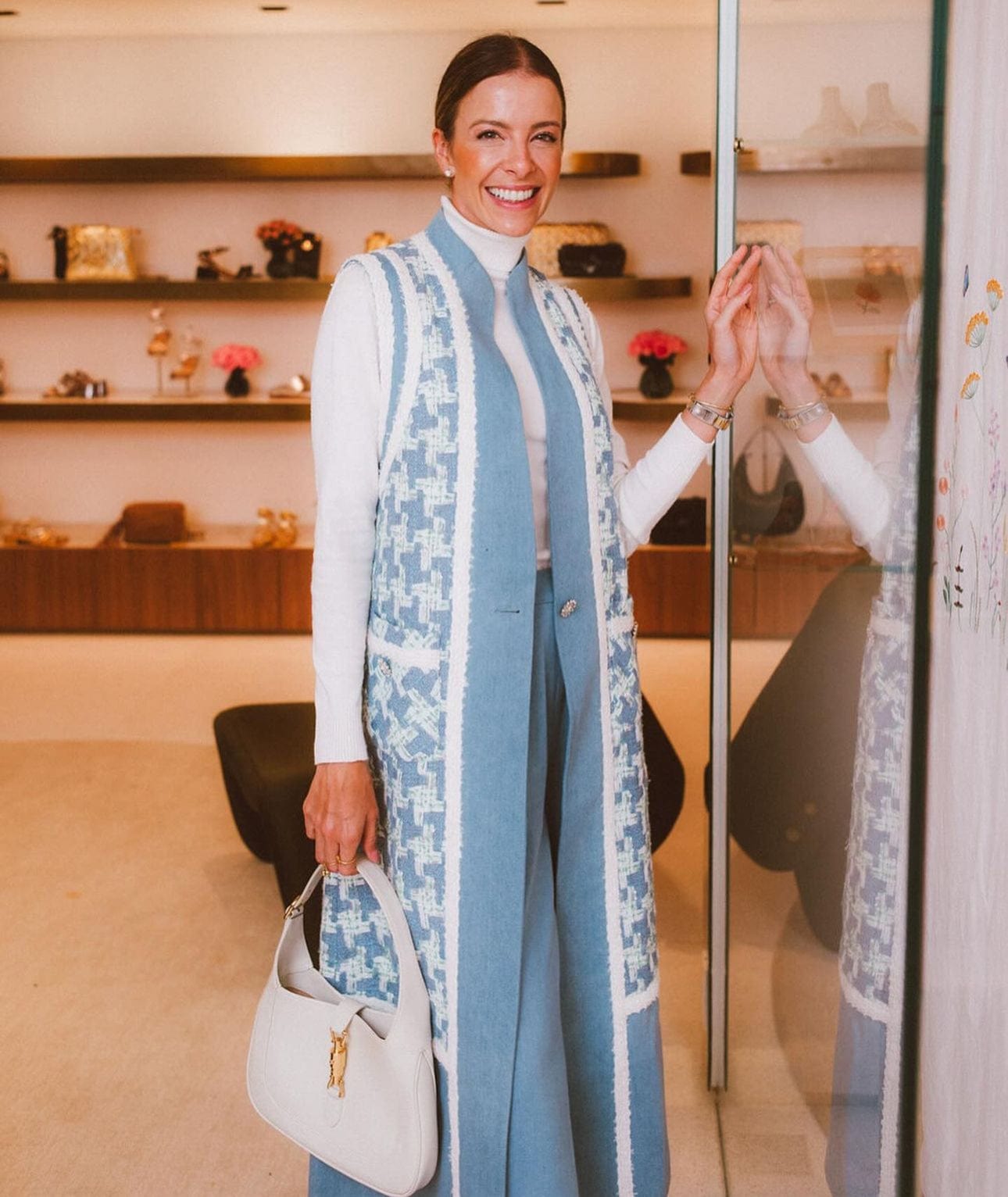 Edward Achour Paris - Colete Alongado Tweed Jeans Botões Swarovski